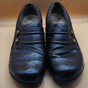 Clarks Womens 15260 Black Comfort Soft Cushion Leather Slip On Size 9M Loafer